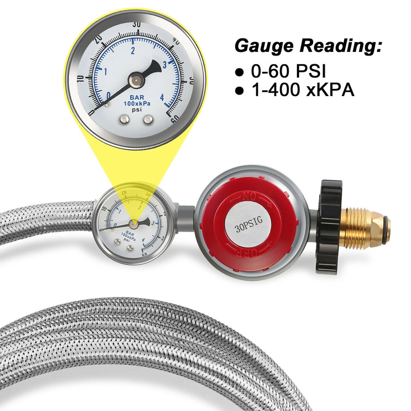 12FT High Pressure Adjustable Propane Gas Regulator Hose Indicator, Stainless gallery