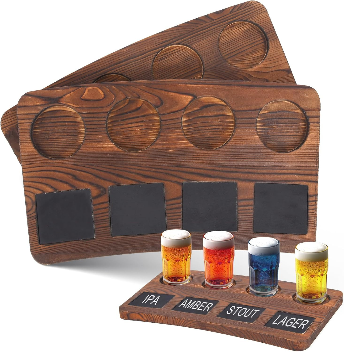 Beer Flight Boards, Drink Flight Boards, Brown Wood Drink Flight Board and Chalk gallery