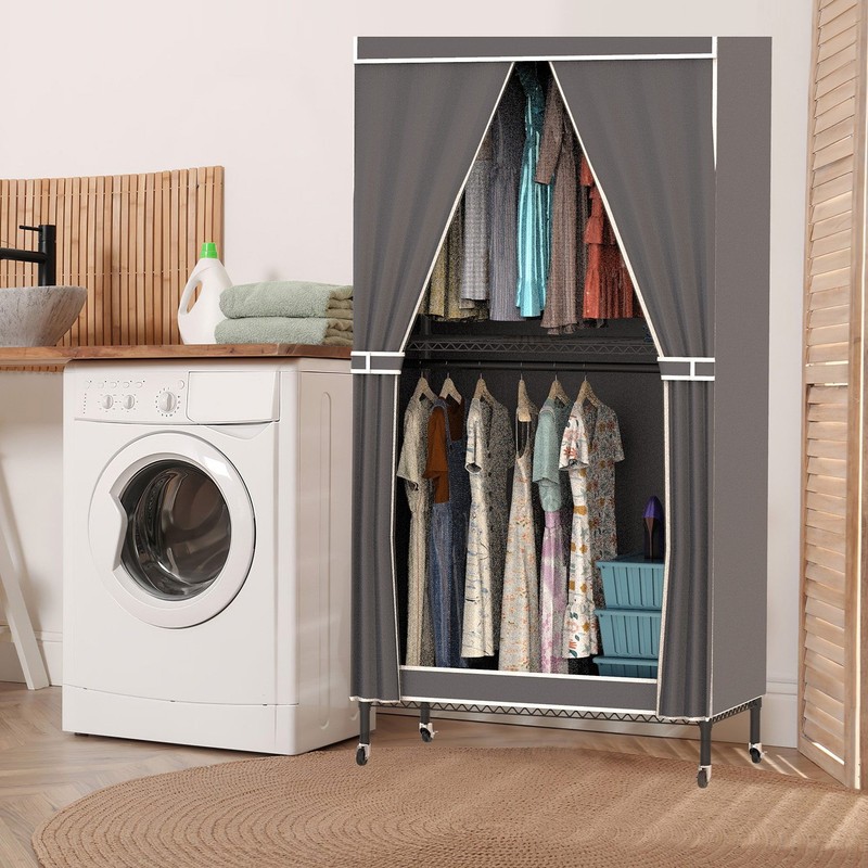 Heavy Duty Garment Rack Rolling Clothes Organizer Portable Closet Wardrobe Rack gallery