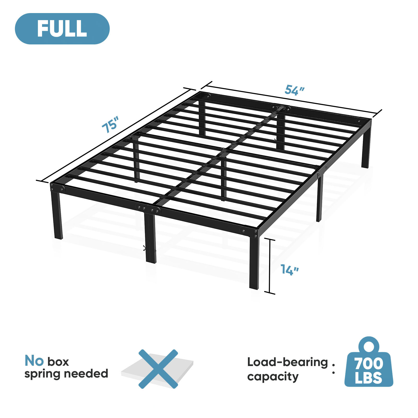 Bed Frame - No Box Spring Needed Heavy Duty Metal Platform Bedroom Frames 14"H gallery