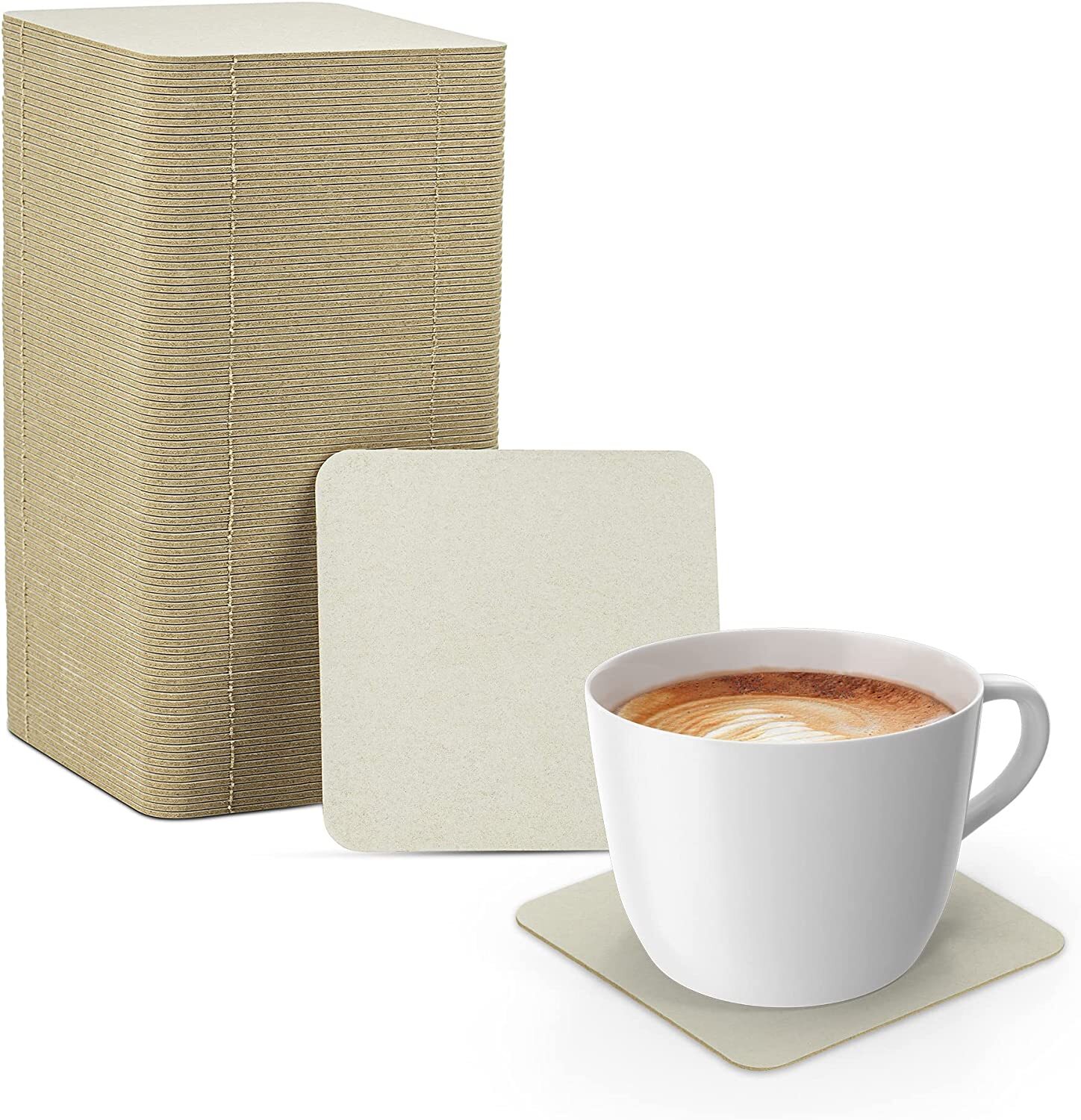 MT Products 4" White Square Blank Paper Coasters for Drinks - Pack of 100 gallery