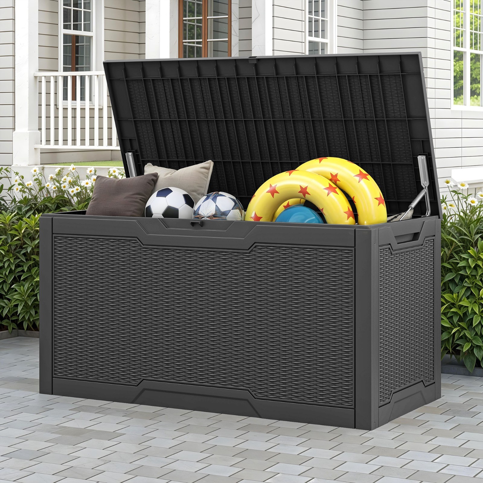Uforic 100 Gallon Lockable Resin Deck Box Outdoor Storage Chest Black gallery