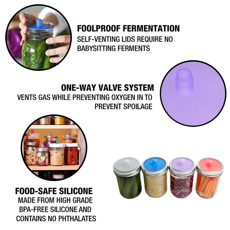 5PCS Mason Jar Fermenting Lid Silicone Waterless Airlock Auto Vent Mold Free New gallery