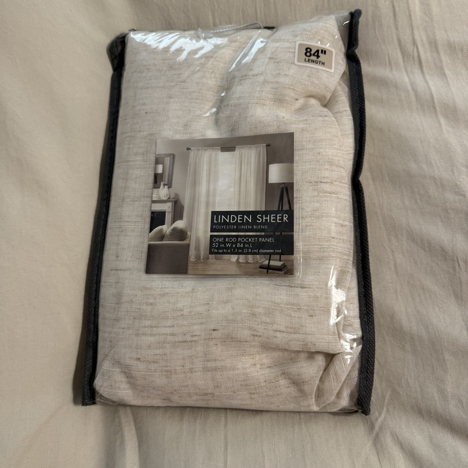 Linden Sheer Polyester Linen Blend One Rod Pocket Panel 52x84L Fits 1.5in Rod gallery