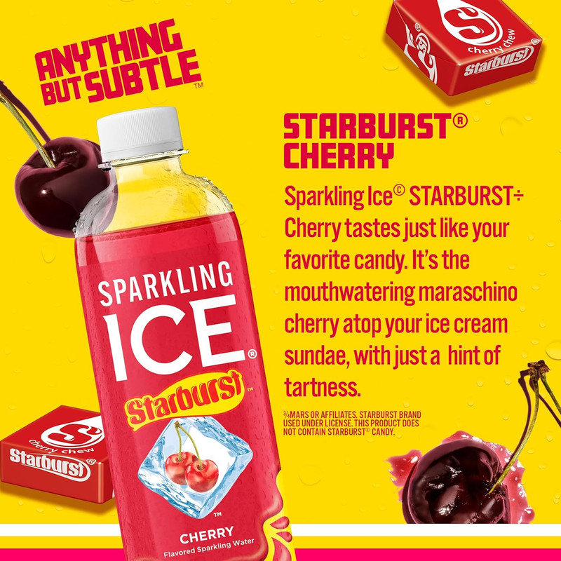 Sparkling Ice STARBURST Cherry, Zero Sugar Flavored Sparkling Water, with Vitami gallery