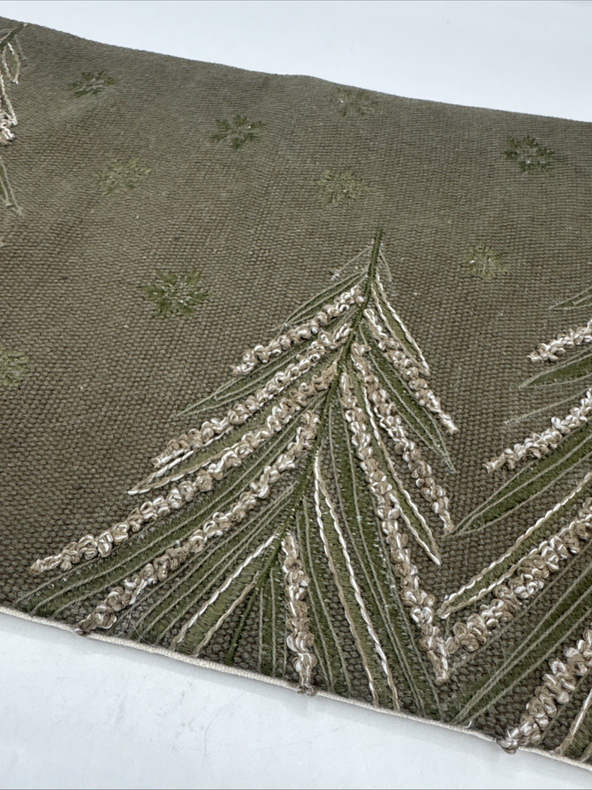 West Elm Wispy Tree Pillow Cover dark olive green 12”x21” Snowflakes gallery