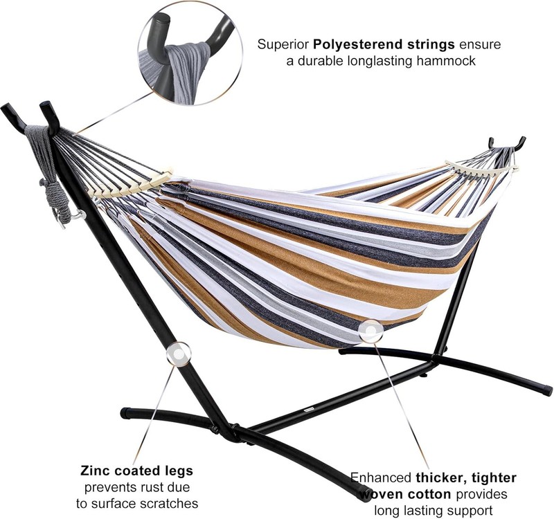 SZHLUX Double Hammock with Stand Included 450Lb Capacity Steel Stand, Premium Ca gallery