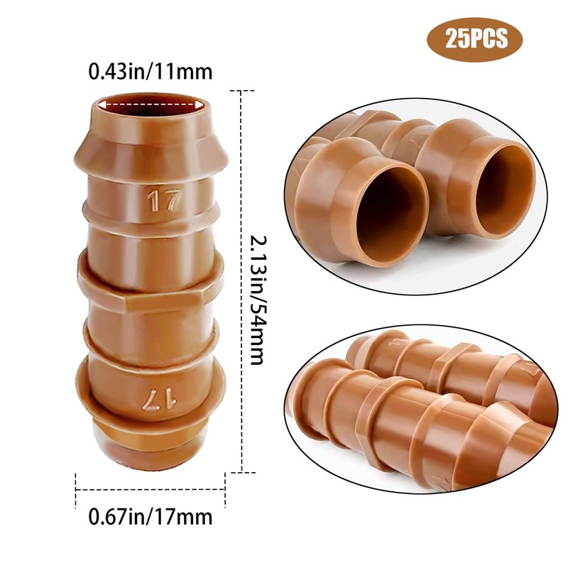 25 Pack Drip Irrigation Barbed Coupling Fittings 1/2 Inch 17mm, 0.600" ID Dr... gallery