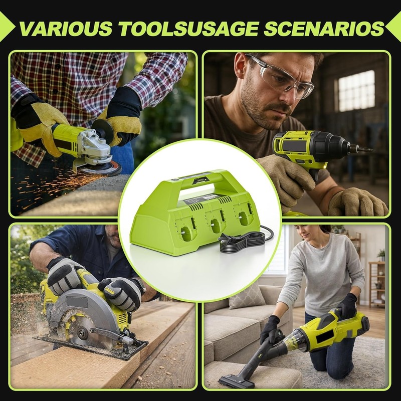 6-Port Simultaneous Charger for Ryobi 18V ONE+ Batteries - Fast Charging Station gallery