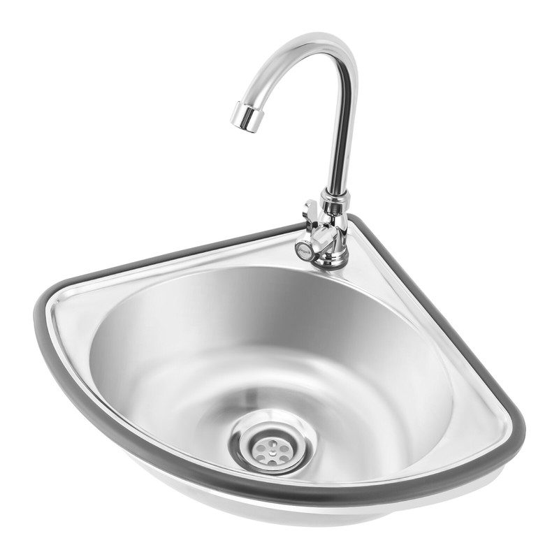 Single Triangle Wash Basin, Corner Sink Small Bar Sink Stainless Steel w/ Faucet gallery