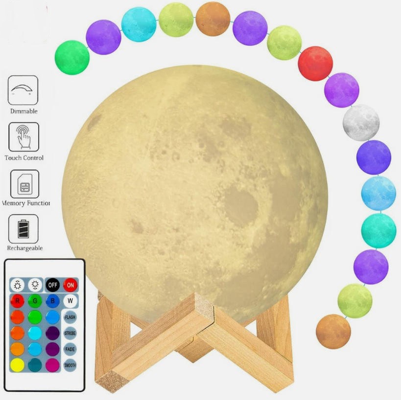 3D Printing Moon Galaxy Lamp Moonlight USB LED Night Light Touch Color Changing