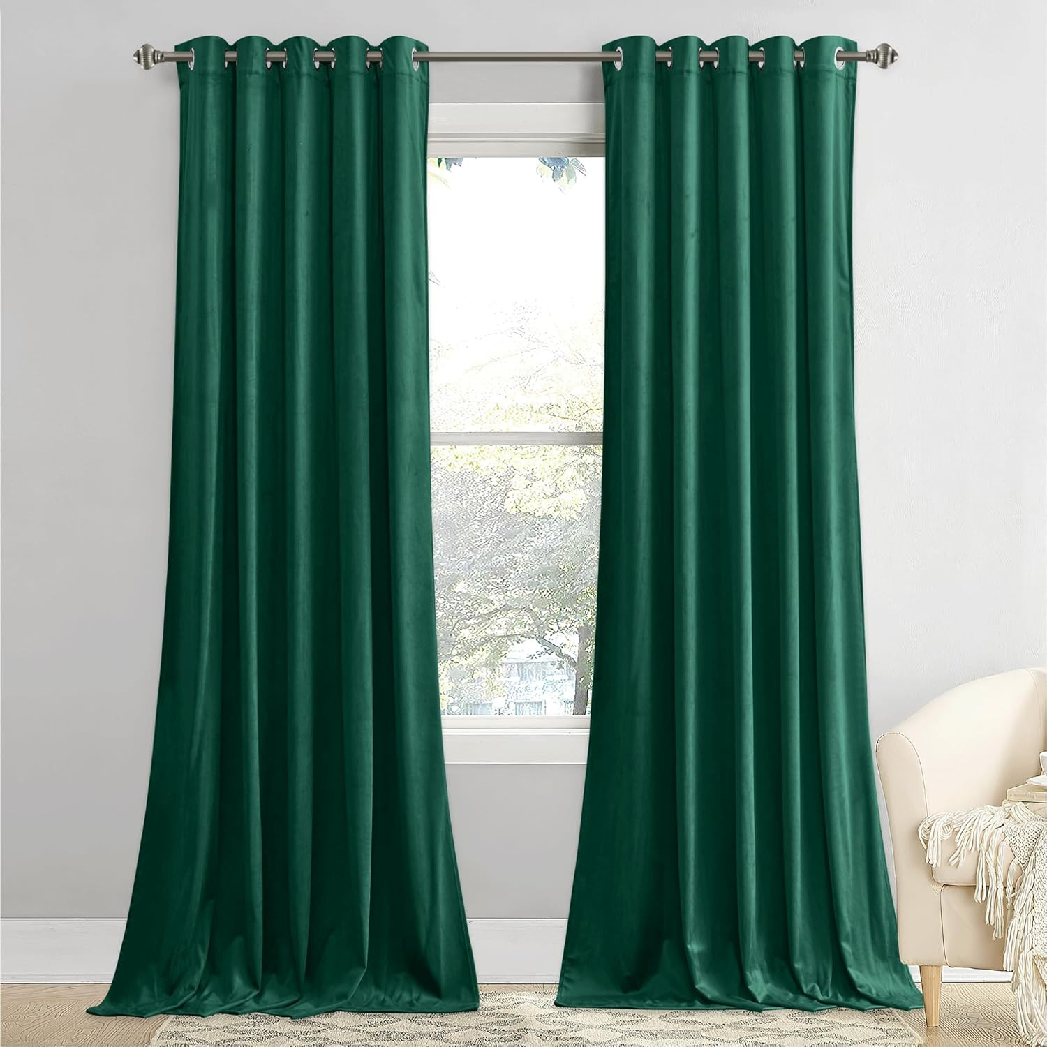 Emerald Green Velvet Curtains 96" Light Blocking Drapes for Kids Bedroom, 2 Pack gallery