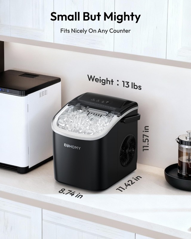 EUHOMY Countertop Ice Maker Machine with Handle 26lbs in 24Hrs 9 Ice Cubes Ready gallery