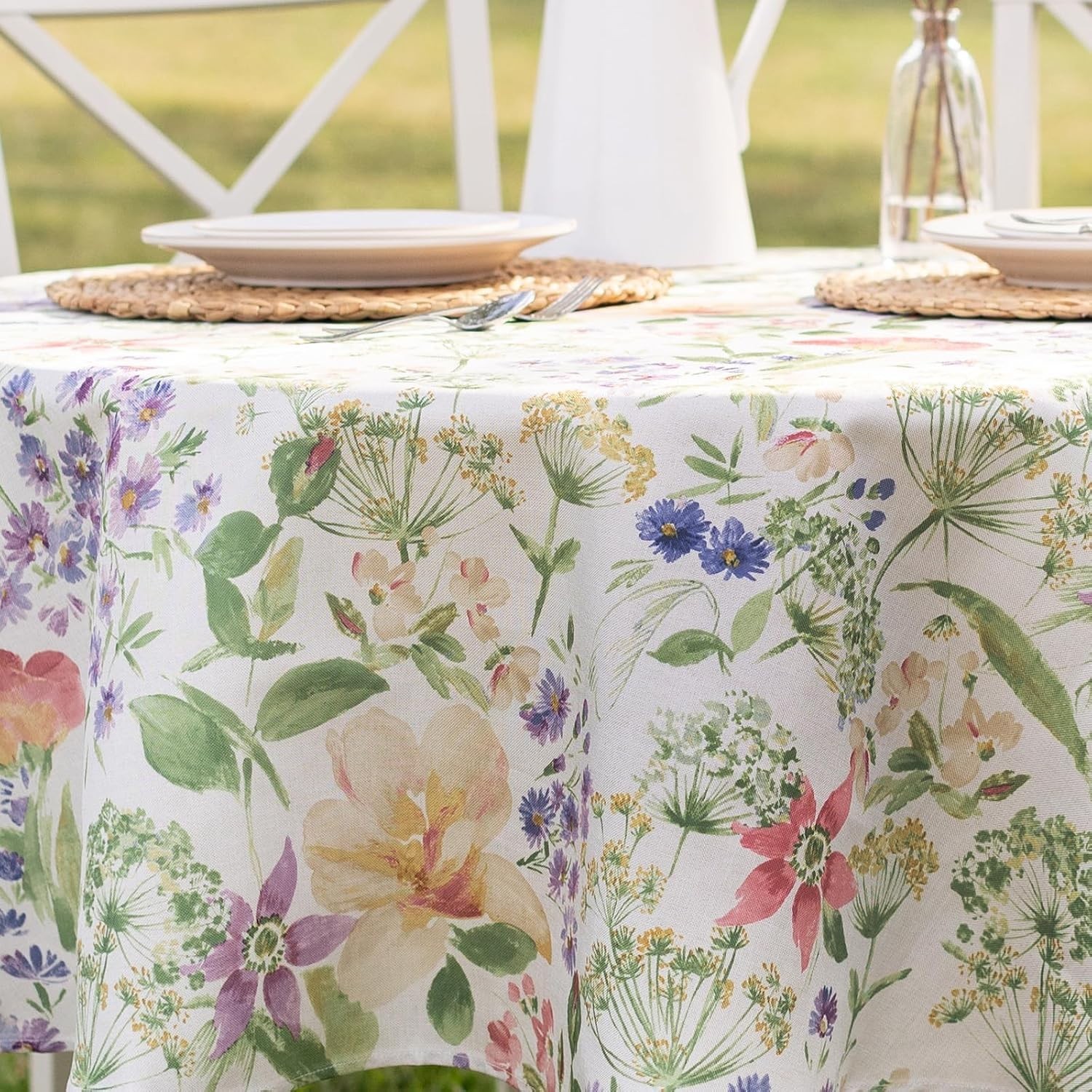 Floral Spring/Summer Durable Heavyweight Fabric Indoor Outdoor Tablecloth, Wa... gallery
