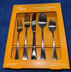 Our Table Conner Collection Flatware 45 Piece Mirror Silver 18/0 Stainless Steel