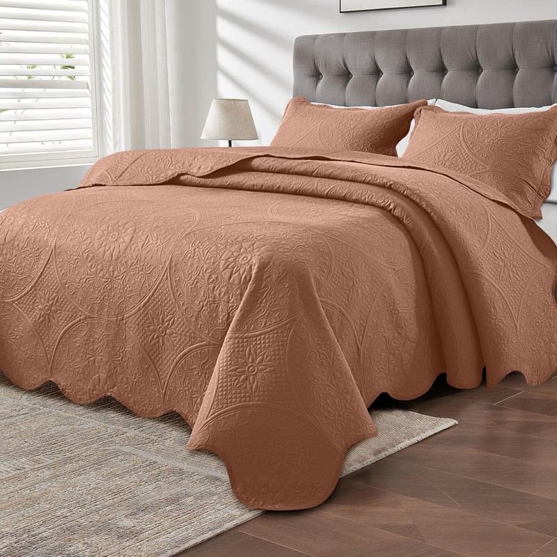 QUILTED BEDSPREAD BED THROW EMBOSSED COVERLET BEDDING SET WITH PILLOW SHAMS US gallery