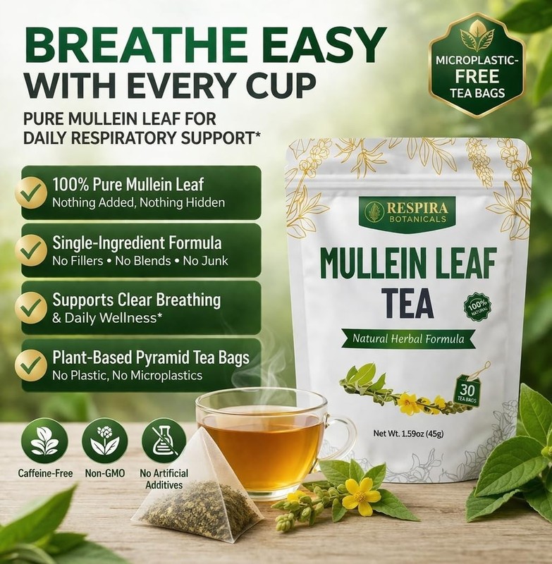 Respira Botanicals - Mullein Leaf Tea Bags for Lungs Cleanse and Respiratory Sup gallery