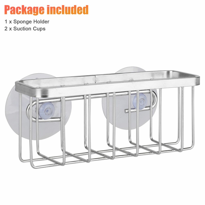 Sponge Holder Suction Cup Stainless Steel Kitchen Dish Drain Sink Basket Racks gallery