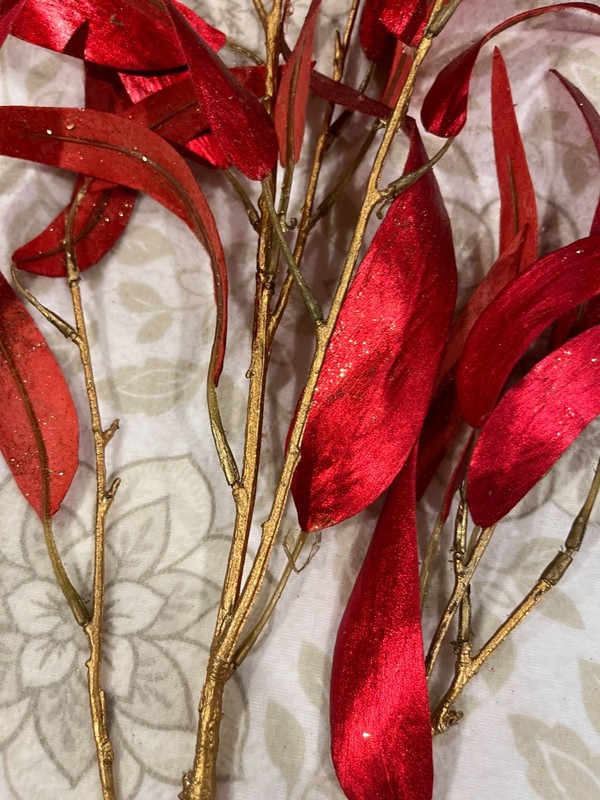 Red Metallic Eucalyptus Leaf Spray Stems – Approximately 32” Faux Flower Stem gallery