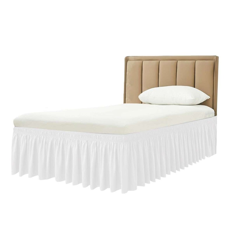 Elastic Dust Bed Ruffled Skirt Wrap Ruffle Around Bed Dressing Easy Fit 15"Drop gallery