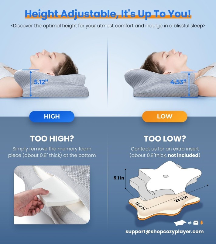 Cooling Neck Support Pillow - Adjustable Ergonomic Memory Foam, Orthopedic Comfo gallery