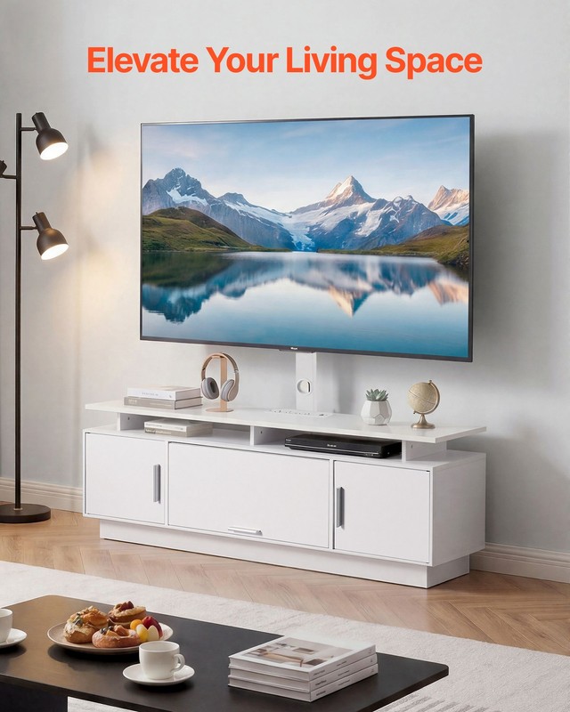 VEVOR TV Stand with Mount & Power Outlet 59.1 Inch for 32-75 Inch TVs White gallery