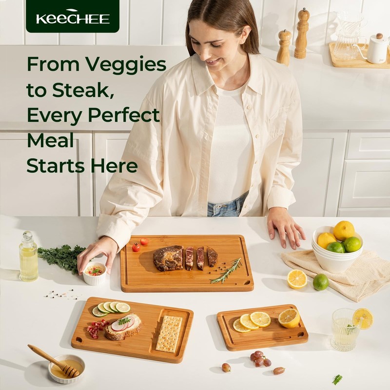 Durable Bamboo Cutting Board with Juice Grooves & Handles - Ideal for Chopping, gallery