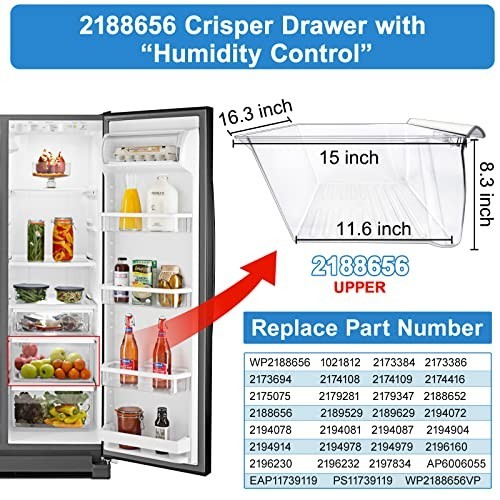 2 Pack Fridge Crisper Drawer Replacement - Humidity Control Upper & Lower Bin gallery