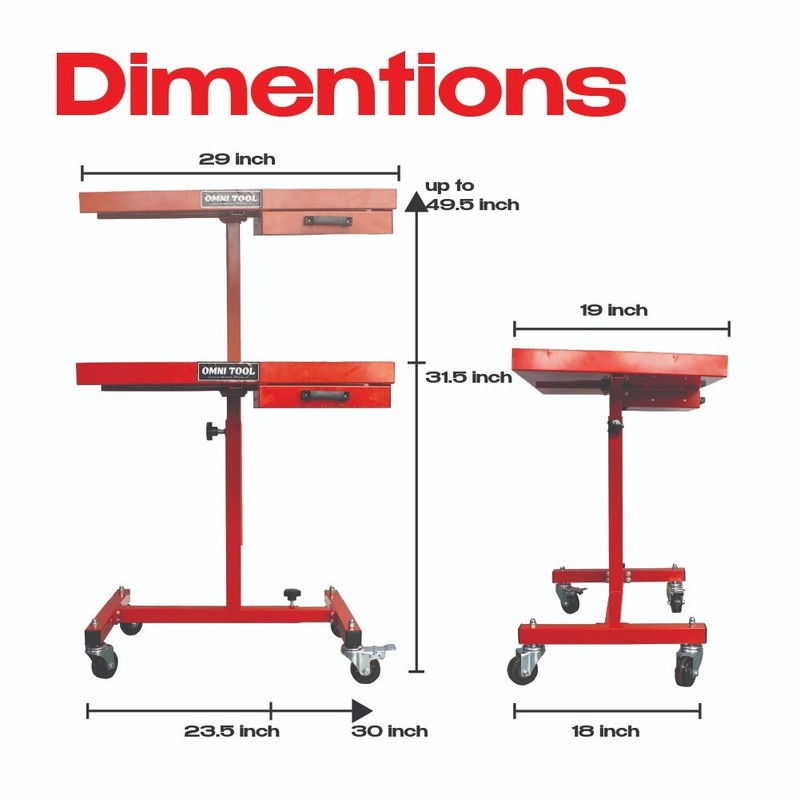 Omni Tool Rolling Work Table, Adjustable Mobile Tray Cart, 220 lb Capacity gallery