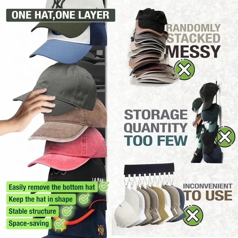 2 Pack Hat Organizer for Baseball Caps, Hat Rack for Wall with Strong Adhesive gallery