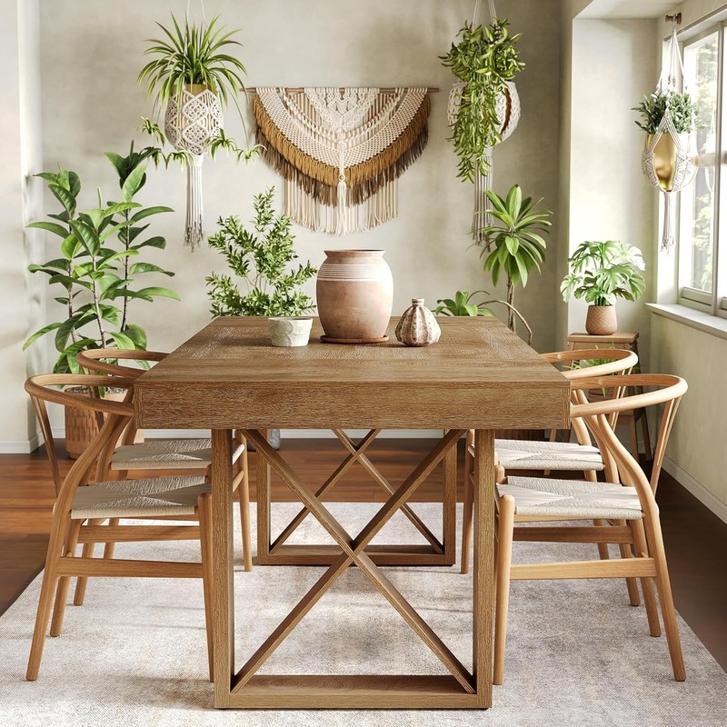 63-Inch Rectangle Dining Table for 4-6 People, Farmhouse Kitchen Dinner Table gallery