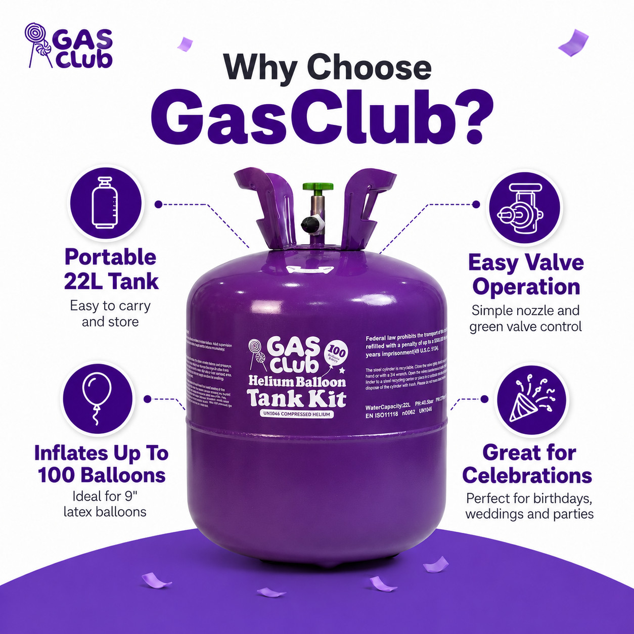 Large 22L Helium Tank Balloon Kit Gasclub for Balloons Party Wedding Banquet US gallery
