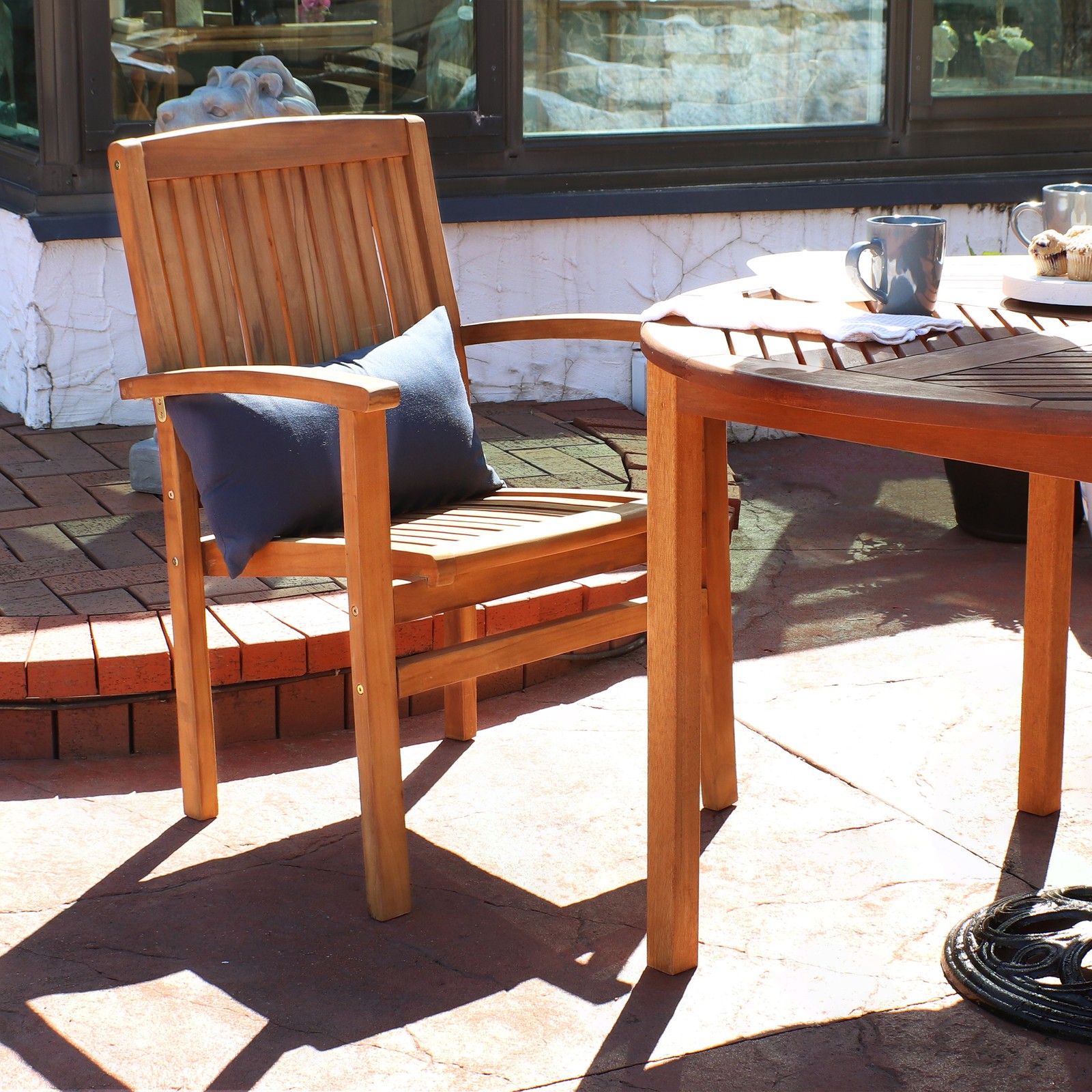 Solid Teak Wood Stackable Outdoor Dining Armchair - Light Brown by Sunnydaze gallery