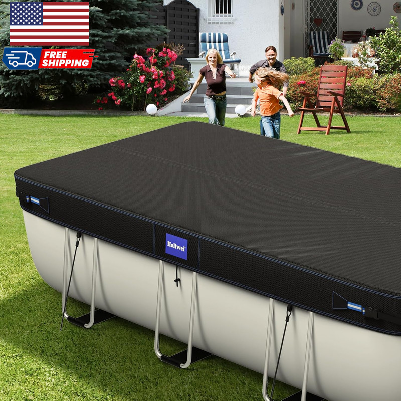 12X24 Ft Rectangular Pool Cover with Reflective Strips for above Ground Pool gallery