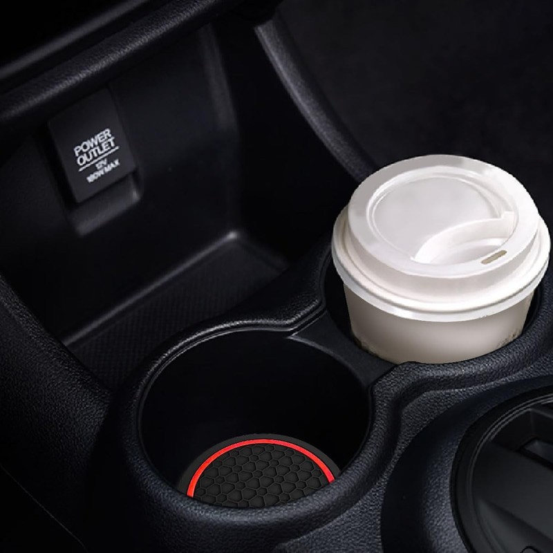 4PCS Car Cup Holder Coasters, Dustproof Automotive Interior Black/Red gallery