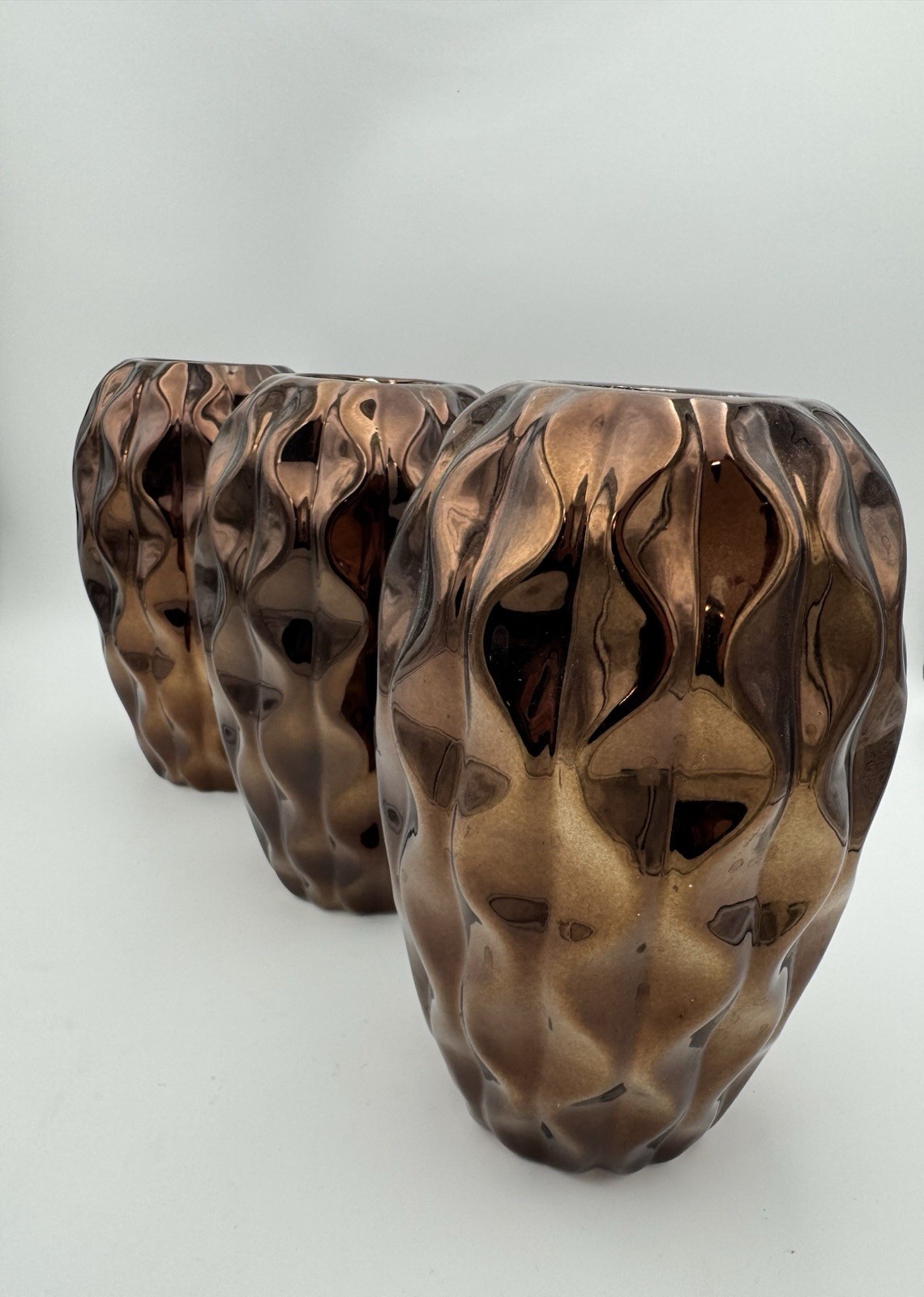 3 Brown Ceramic Vases 8” high gallery