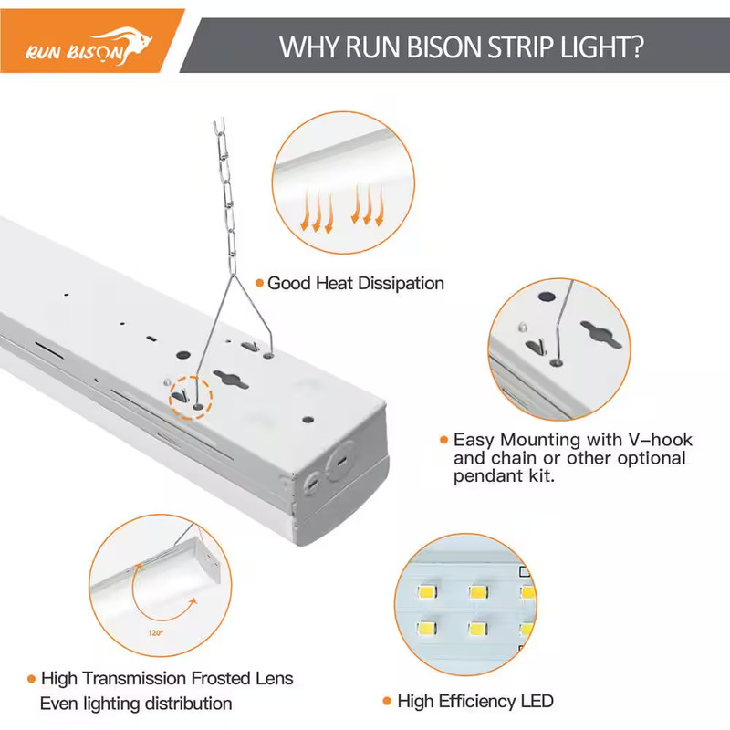 8 Ft.. 90-Watt Integrated LED Linear Strip Light Fixture Shop Light 8450/9750/11 gallery