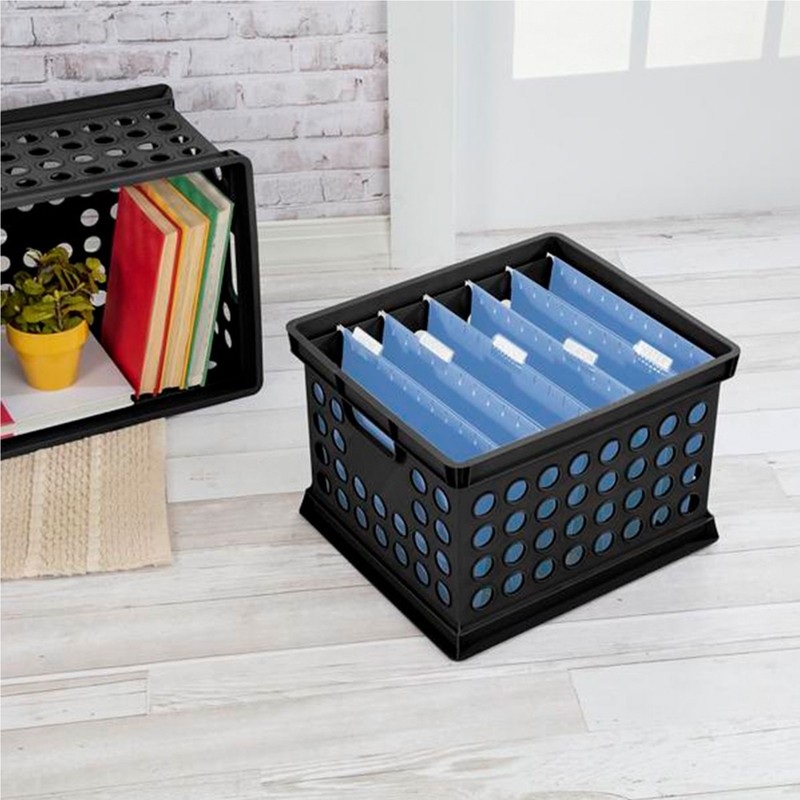 Sterilite Stackable Plastic Storage Open Crate Bin Organizer Box, Black (6 Pack) gallery