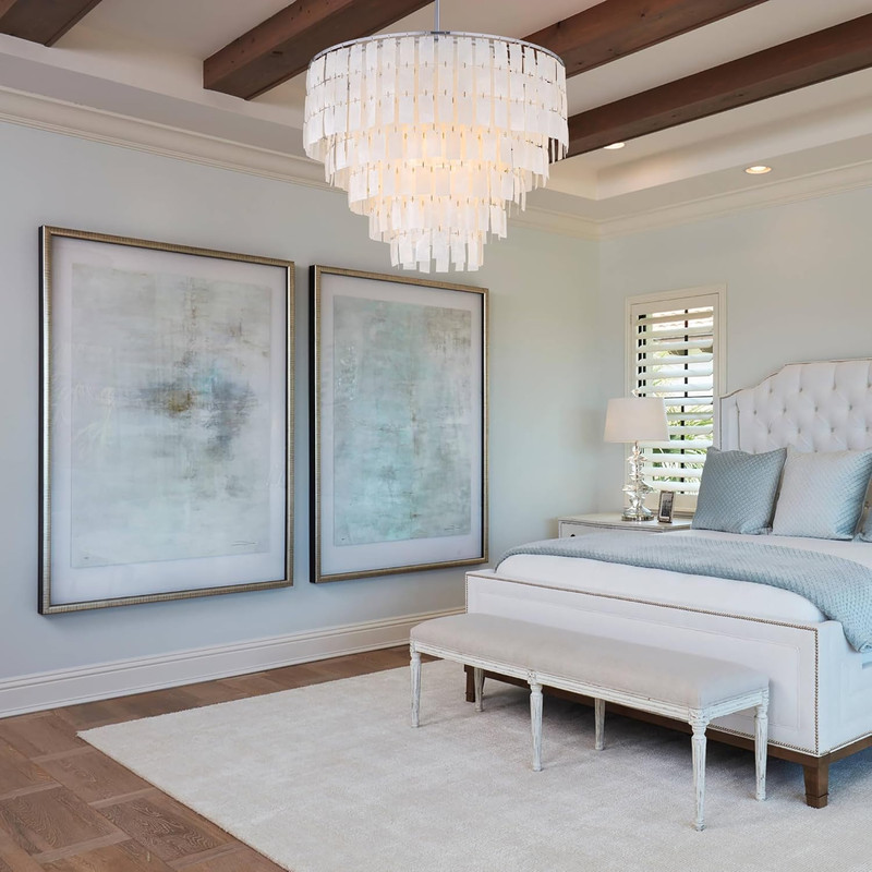 45/65cm Light Capiz Shell Chandelier, Gold / Silver Coastal Boho Fixture gallery