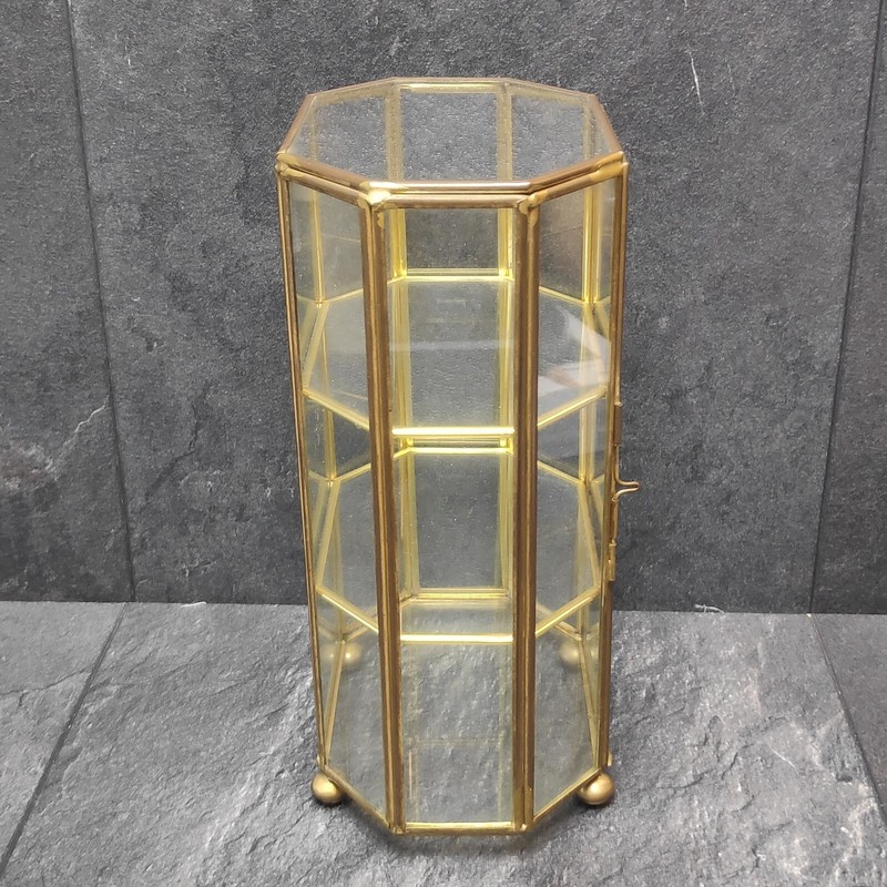 Small Display Cabinet Octagonal Glass Brass Approx 21.5cm Vintage Cupboard gallery