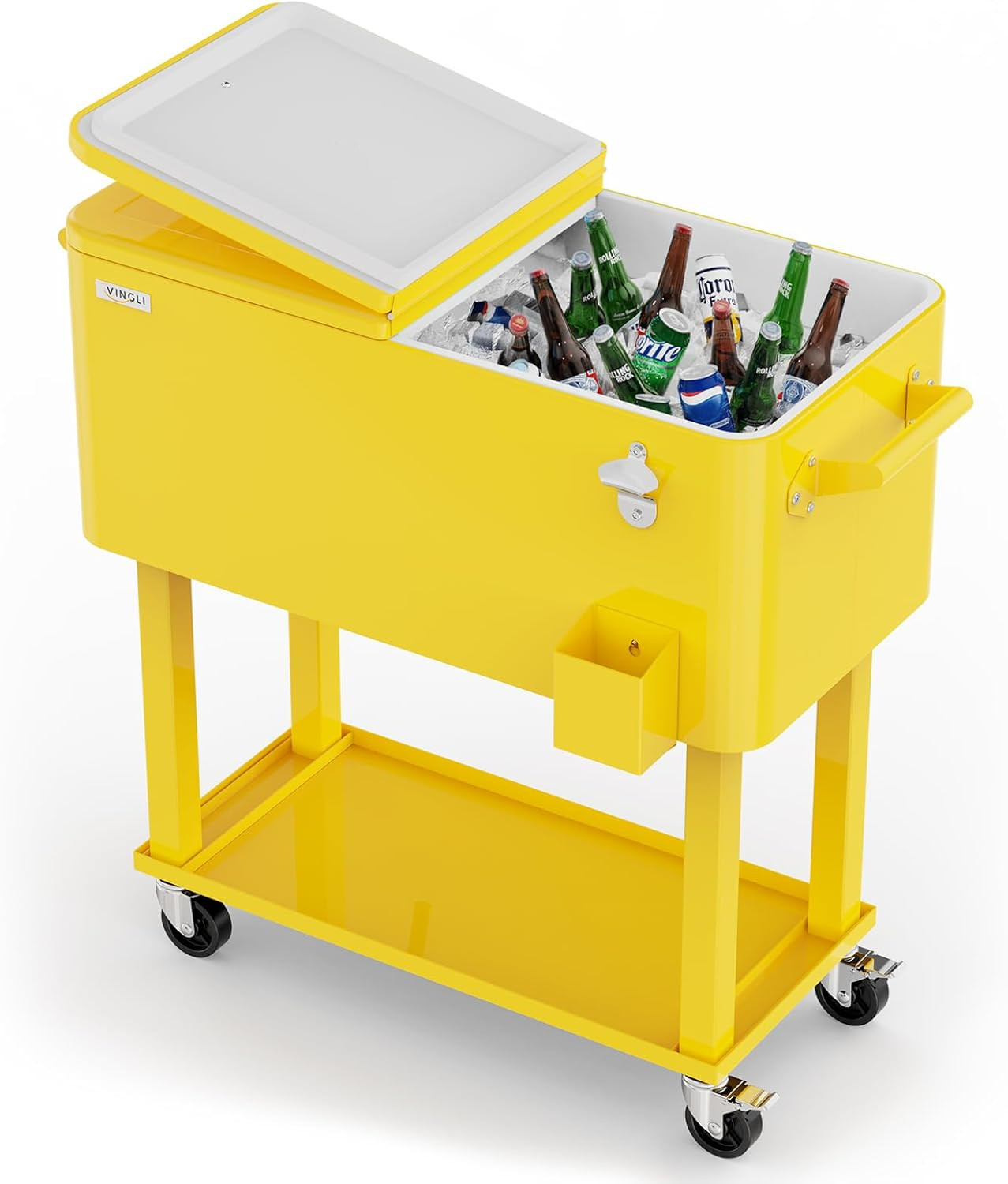 VINGLI Rolling Ice Chest, Portable Patio Party Bar Drink Cooler Cart, with Shelf gallery