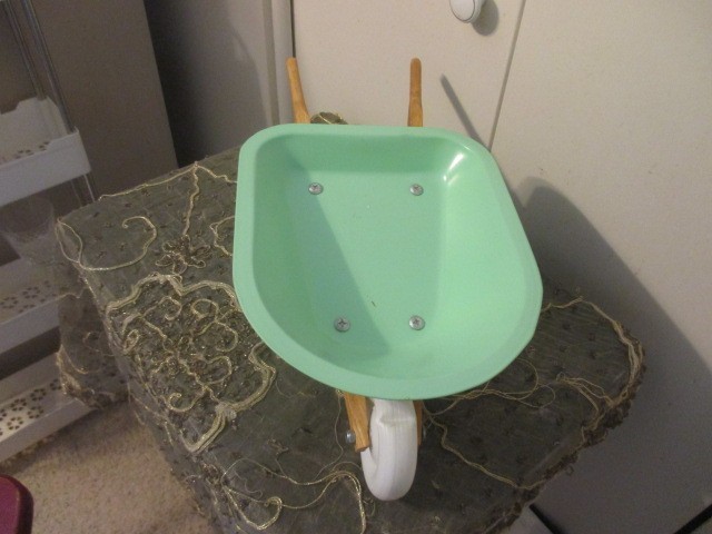 Small Green Metal Wheelbarrow Wheel barrel Garden Decor Planter Display gallery