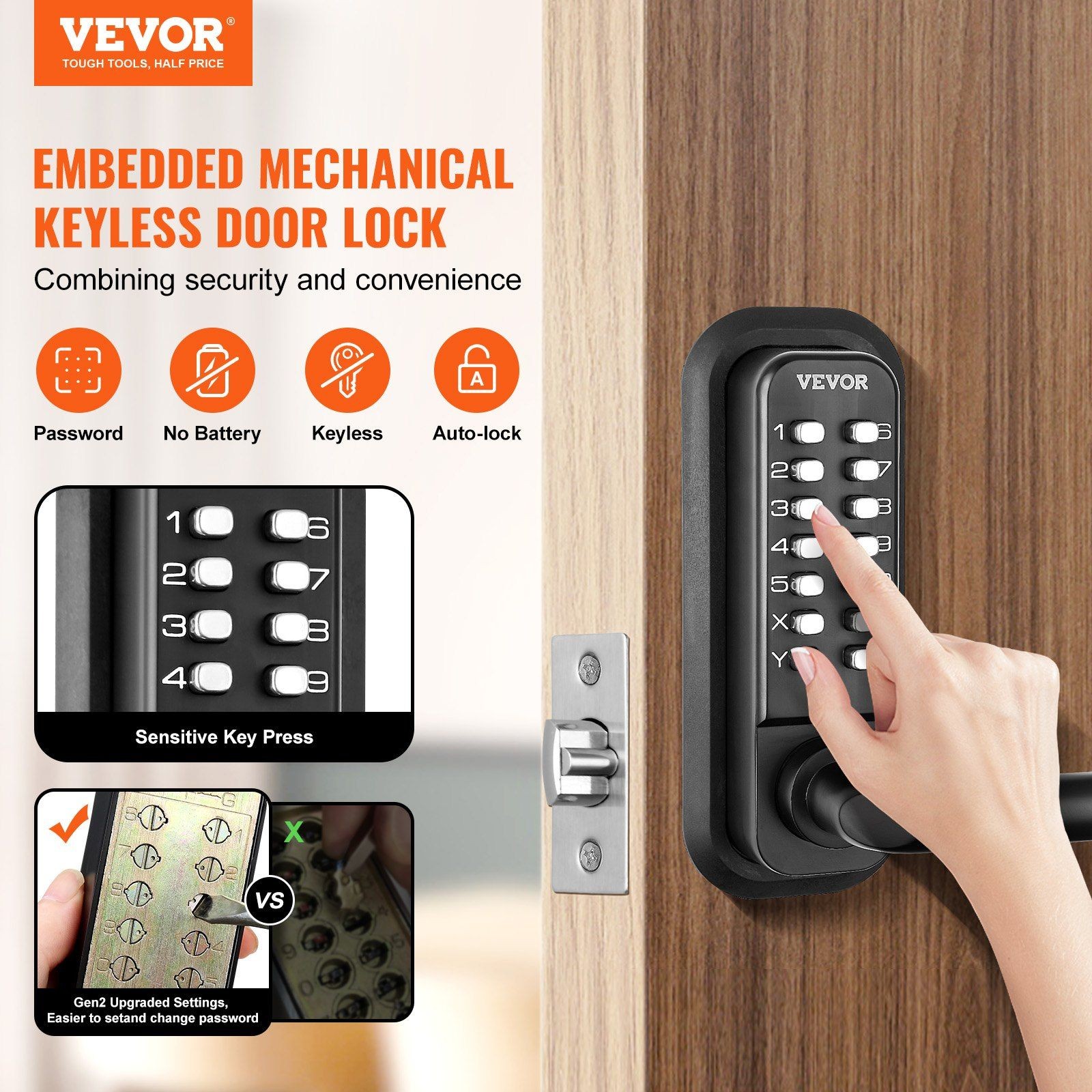 Waterproof 14-Digit Keypad Zinc Alloy Outdoor Lock & Handle 3x3x3in 333lb gallery