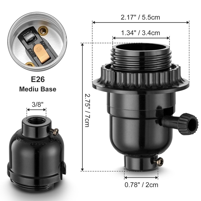 3 Way Light Socket with Lamp Shade Ring, E26 Replacement Black gallery