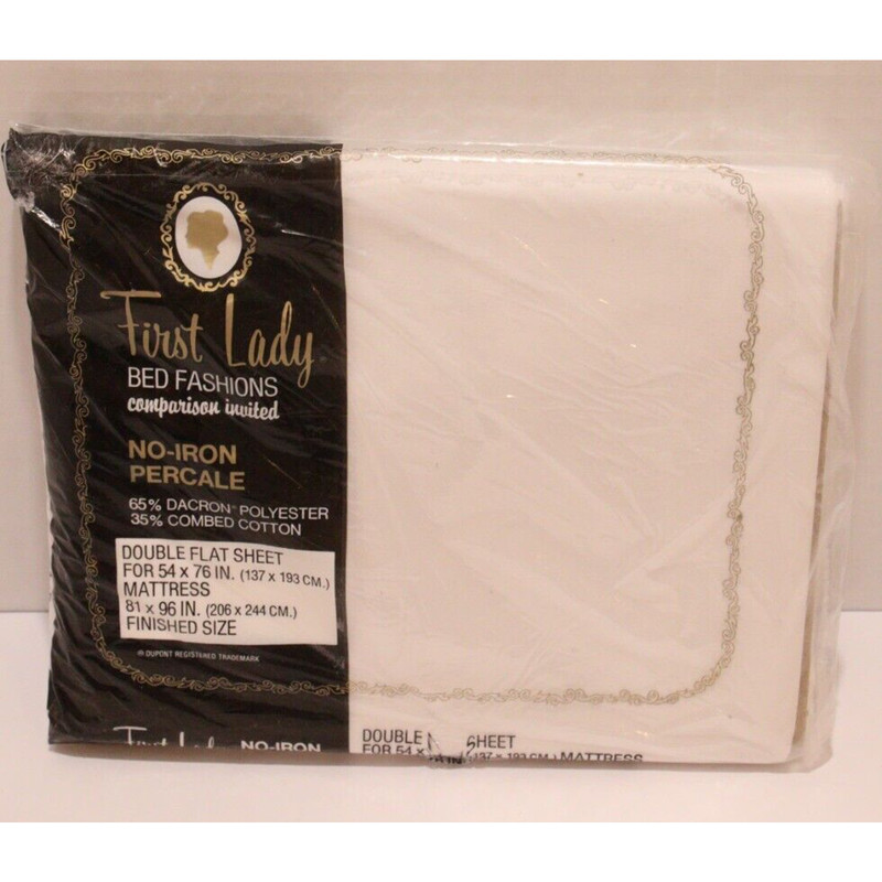 First Lady Double Full Flat Sheet Percale White No Iron 81x96 NEW gallery
