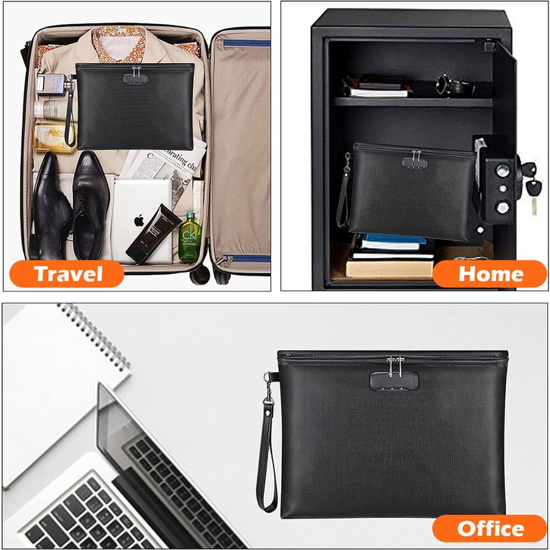 14x10" Fireproof Document Bag With Lock Waterproof Safe Cash A4 Travel Large gallery