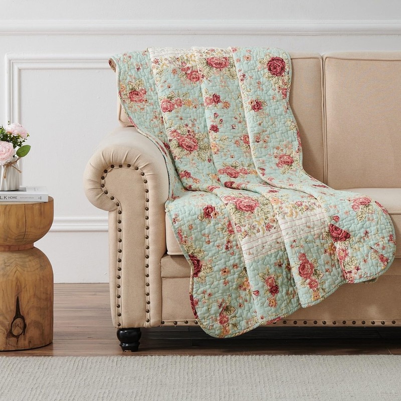 Durable 100% Cotton Quilted Throw Blanket - 50 x 60 Inches in Antique Rose gallery