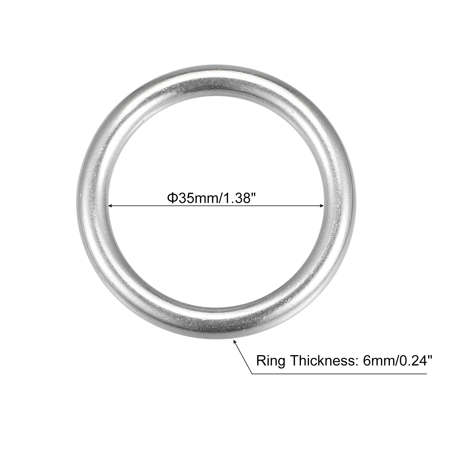 316 Stainless Steel Round Ring Welded O-Rings 35mm 1.38" ID 6mm Thick 3pcs gallery