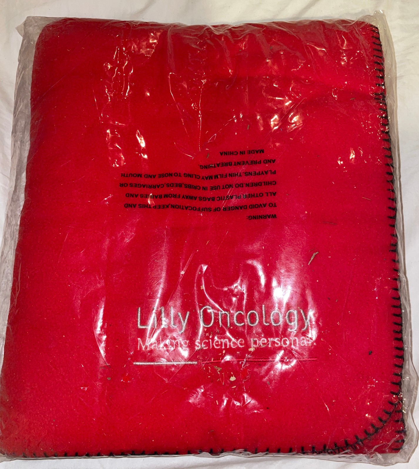 Lilly Oncology Branded Fleece Throw Red w Black Polyester Medical Ad 60 x 46 in gallery
