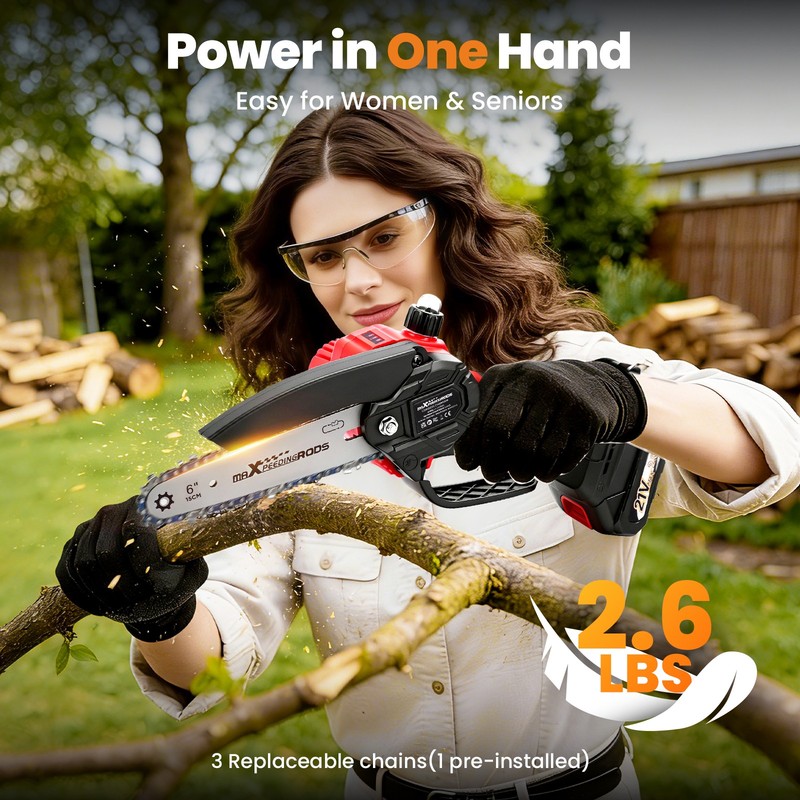 Electric Cordless for Mini Chainsaw 21V 3 Chains Wood Cutting Garden Tool gallery
